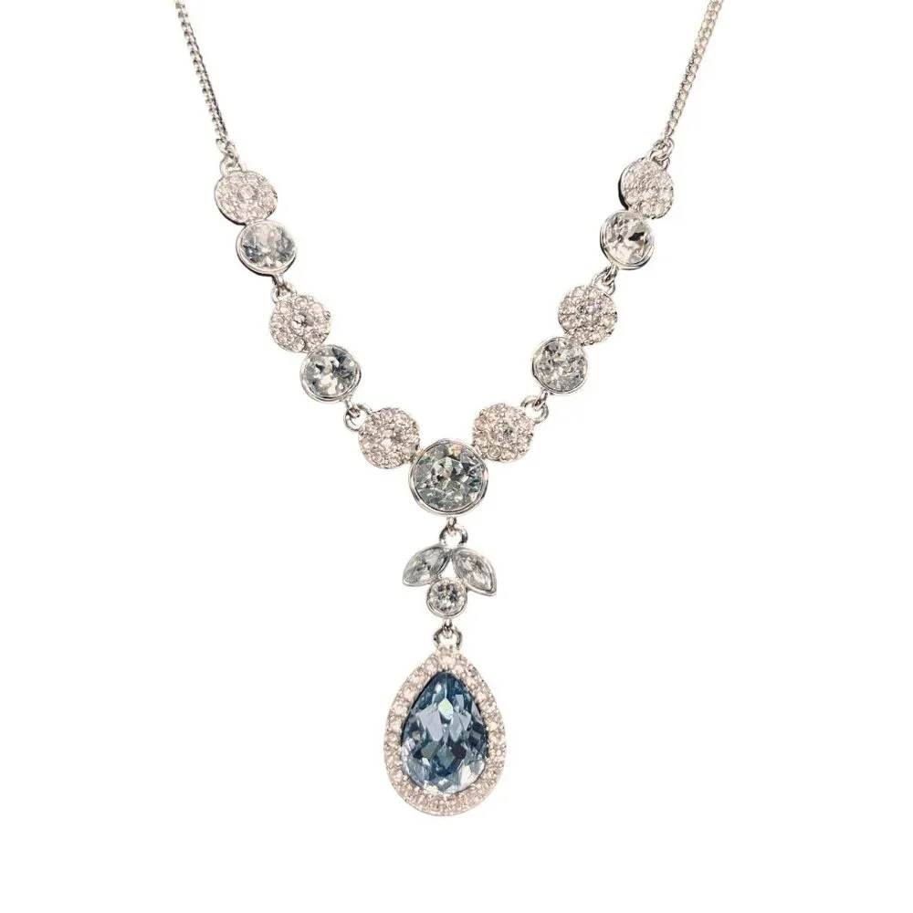 Givenchy Silver Tone With Clear And Pale Blue Crystals Statement Necklace (6296) - Picture 2 of 8